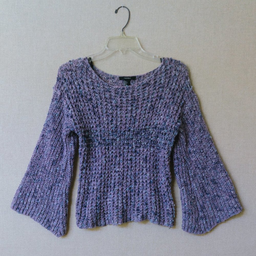 Forever21 Purple and Blue Knit Sweater with Bell Sleeves